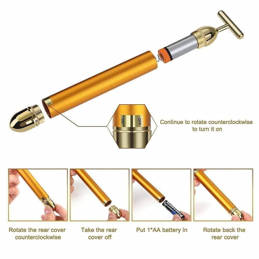 24K Gold Energy Beauty Bar | Micro-Vibration Facial Massage Roller